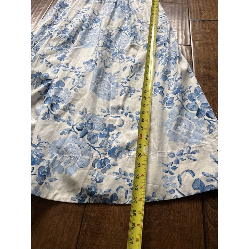 CeCe Women's White Blue Floral Maxi Dress Ruched V Neck Bodice Box Straps Size S - Picture 12 of 12